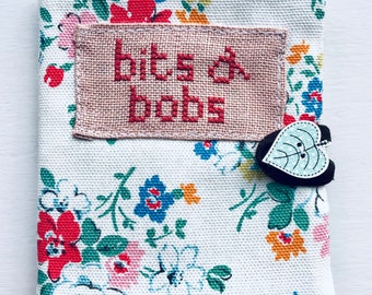 Needle Case, Book ~ Hand Embroidered ~ Bits & Bobs ~ Clifton Rose Fabric ~ Crafters Storage ~ Contents Not Included