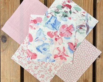 Laura Ashley Cotton Patchwork Squares: Pink, Moss, White, Vintage Quilting Pieces