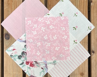 Laura Ashley Cotton Patchwork Squares: Pink, Moss, White, Vintage Quilting Pieces