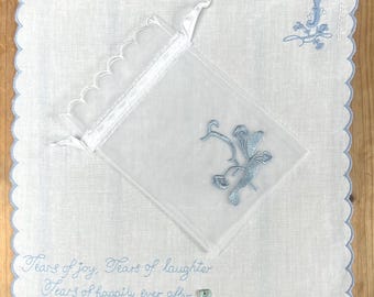Initial J Something Blue Hankie: Tears of Joy, Organza and Lace Gift Bag