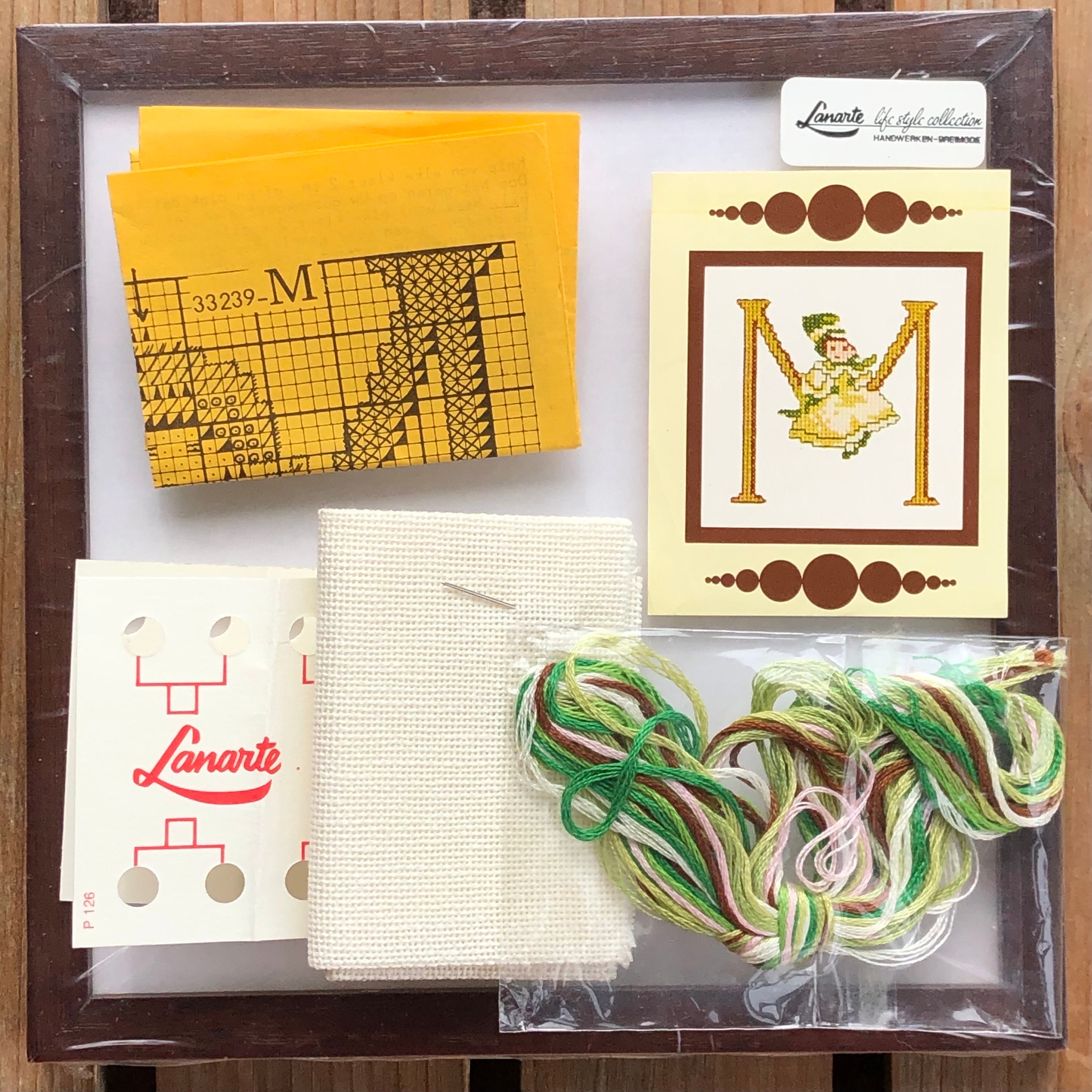 Lanarte ~ Kate Greenaway ~ Alphabet Collection ~ Letter M ~ Counted Cross Stitch, Embroidery Kit ~ With Frame ~ New & Unused ~ 16 CM x 16 CM