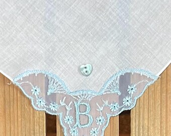 Monogrammed Initial B, Vintage Boxed Handkerchief:  Something Blue, Teacher, Birthday, Mother