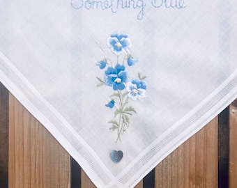 Bridal Handkerchief ~ Hand Embroidered ~ Pansies ~ Something Old & Blue ~ NewVintage ~ Country Bride ~ Sustainable Wedding ~ Upcycled Gift