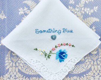 Something Old, New & Blue ~ Wedding Handkerchief ~ Brides Gift ~ Hand Embroidered ~ Keepsake Hankie