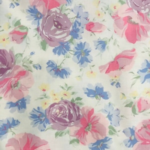 Diana Fabric ~ Laura Ashley ~ Rose, Multi, White ~ New Vintage, 1991 ~ Haberdashery ~ Country Furnishing Cotton ~ 120 CM Wide X 50 CM Long