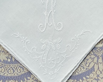 Monogrammed Initial A Cotton Handkerchief: Vintage Embroidered Madeiran, Wedding, Birthday, Teacher, Anniversary, Remembrance