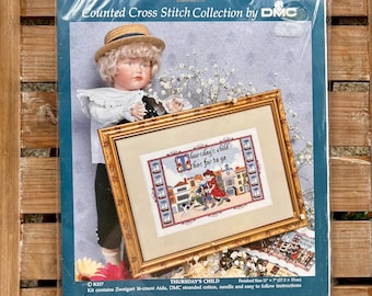 DMC Embroidery ~ Thursdays Child ~ Royal Worcester Collection ~ Counted Cross Stitch ~ New, Vintage ~ Complete Needlework Kit ~ 27.5 X 17 CM