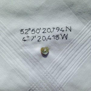 Mens Personalised Handkerchief GPS Coordinates Latitude Longitude Gift Hand Embroidered Heart Button image 2