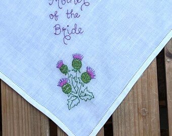 Scottish Thistle, Mother of the Bride: Vintage Cotton Handkerchief