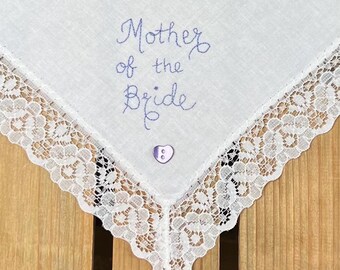Mother of the Bride Handkerchief: Vintage, Nottingham Lace, White Cotton, Hand Embroidered