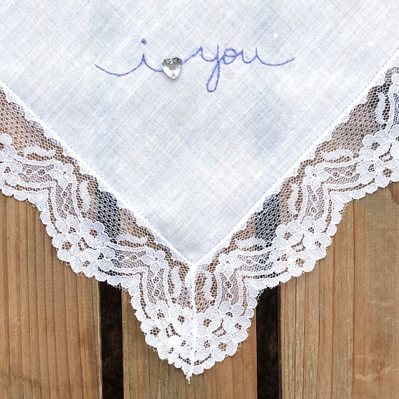 I Love You ~ Vintage Handkerchief ~ Hand Embroide… - image 1