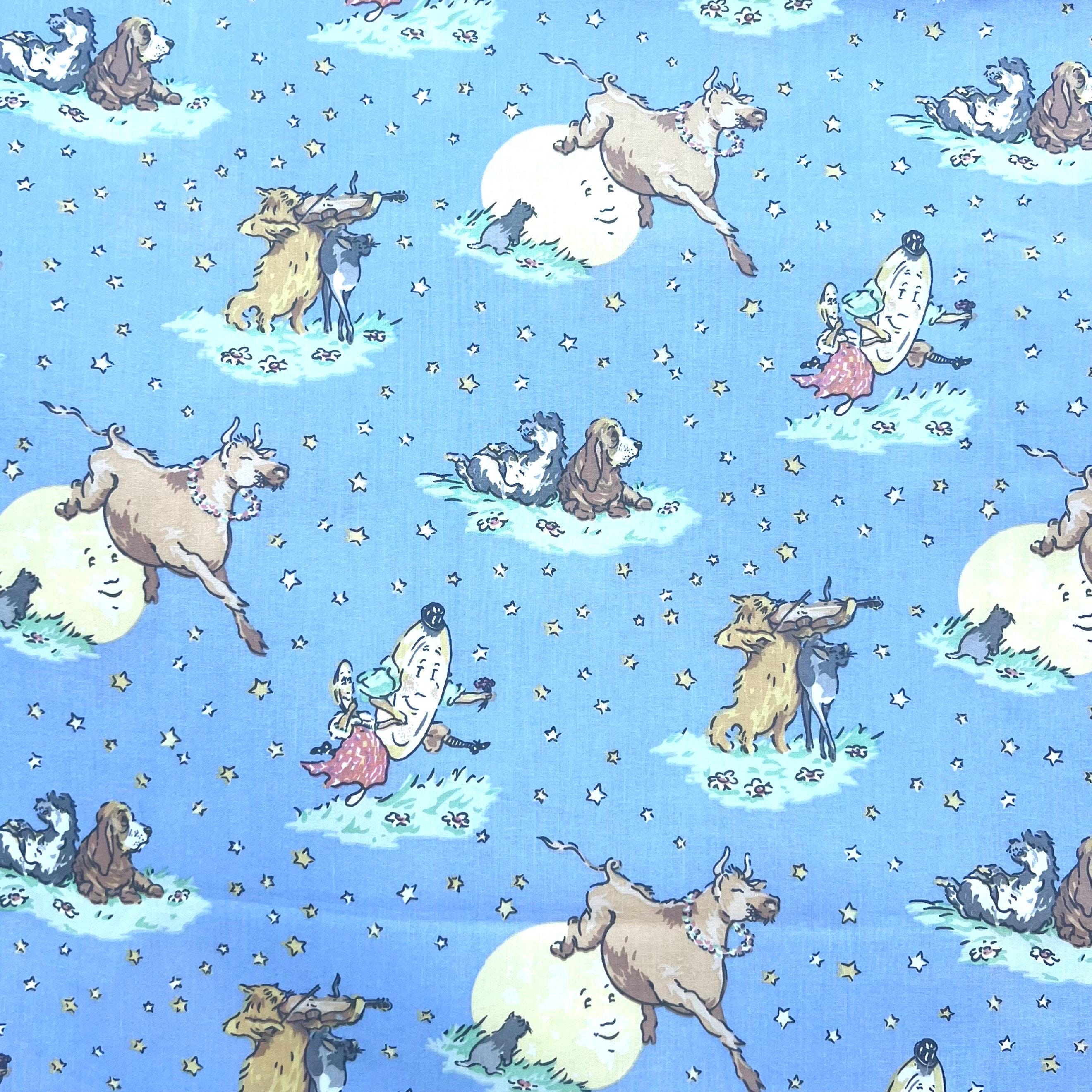 Hey Diddle Diddle Fabric, Laura Ashley 1992: Multi Sapphire