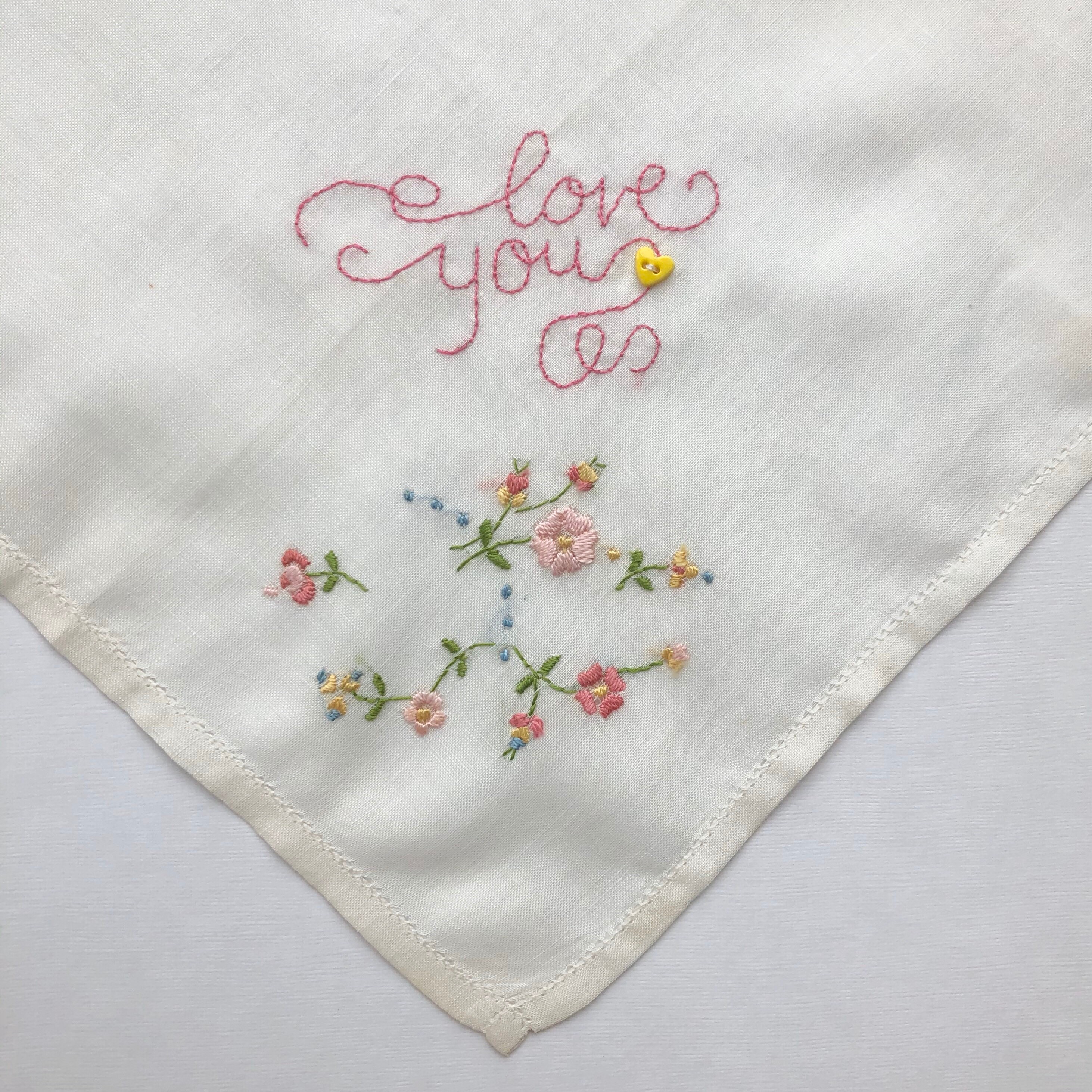 小物 1900s Hand Embroidery Handkerchief Pair Vintage Handkerchief Hand Embroidered Forget Me Nots