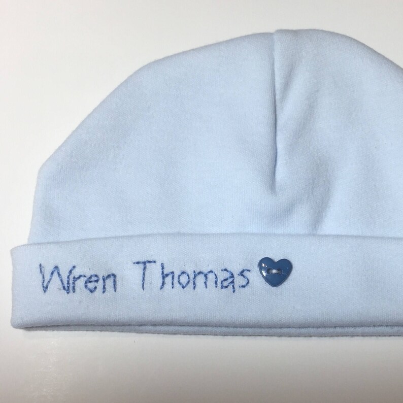 Newborn Baby Boy Beanie Hat Personalised Hand Embroidered Etsy