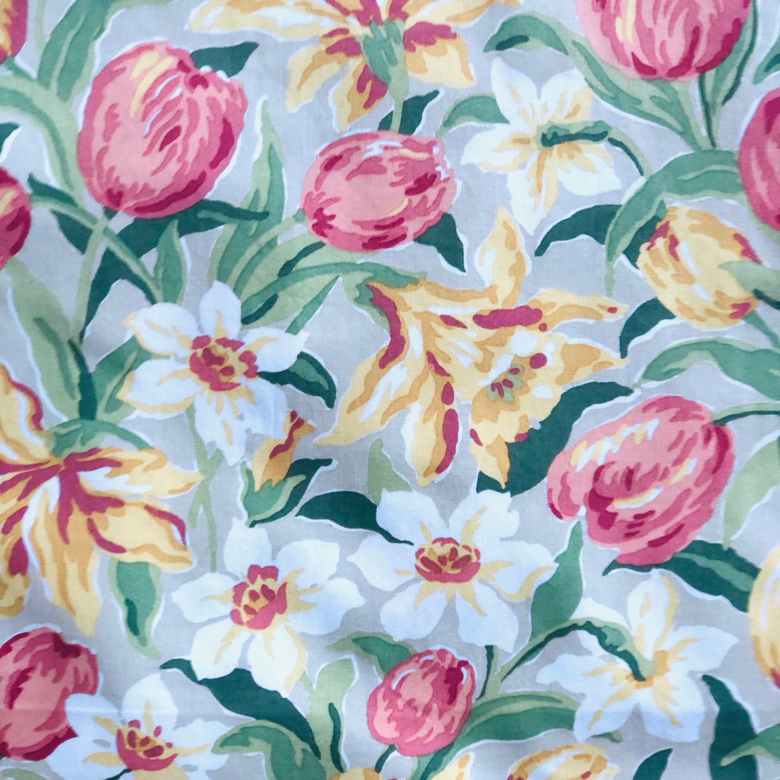 Laura Ashley ~ “Tulips” ~ Multi Pale Taupe ~ New Vintage 1994 ~ Haberdashery ~ Country Furnishing Cotton Fabric ~ 124 CM Wide X 50 CM Long