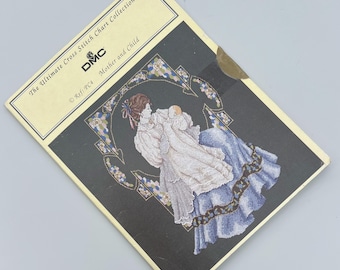 DMC Cross Stitch Chart, Mother and Child, Art Nouveau Floral Design, Preloved Ref PC4