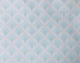 Laura Ashley ~ Palmetto Fabric ~ Aquamarine Apricot White ~ New Vintage, 1983 ~ Haberdashery ~ Country Furnishing Cotton ~ 122 cm X 50 cm