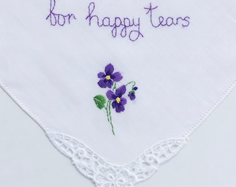 For Happy Tears ~ Violets ~ New, Vintage ~ Guipure Lace ~ Wedding Handkerchief ~ Bridal Party, Wedding Favour