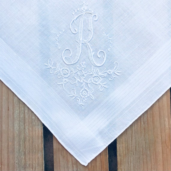 Monogrammed Handkerchief ~ R ~ Bridal, Wedding Ha… - image 4