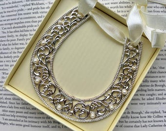 Past Times Wedding Horseshoe: Vintage, Boxed, Cutout Silver Plate, Pearl Embellishments, Something Old New