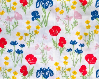 Meadow Flowers ~ Laura Ashley, 1984 ~ New Vintage ~ Scarlet, Multi, White ~ Country Furnishing Cotton ~ 120 CM X 50 CM ~ Quilting, Sewing