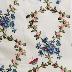 Laura Ashley Fete Champetre Stoff: Coral Sage Floral 1993, Baumwollchintz (90 X 60 CM)