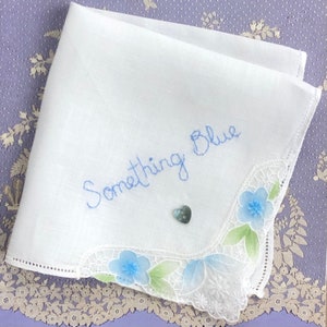 Vintage Linen Handkerchief: Hand Embroidered Tulle, Something Blue, Art Deco