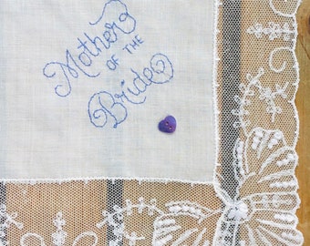 Mother of the Bride Handkerchief: Vintage Tambour Lace, Hand Embroidered