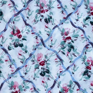 Country Lattice Fabric *Seconds As Misprinted* Laura Ashley ~ Blue & Pink ~ New Vintage 1986 ~ Country Furnishing Cotton ~ 120 CM X 50 CM