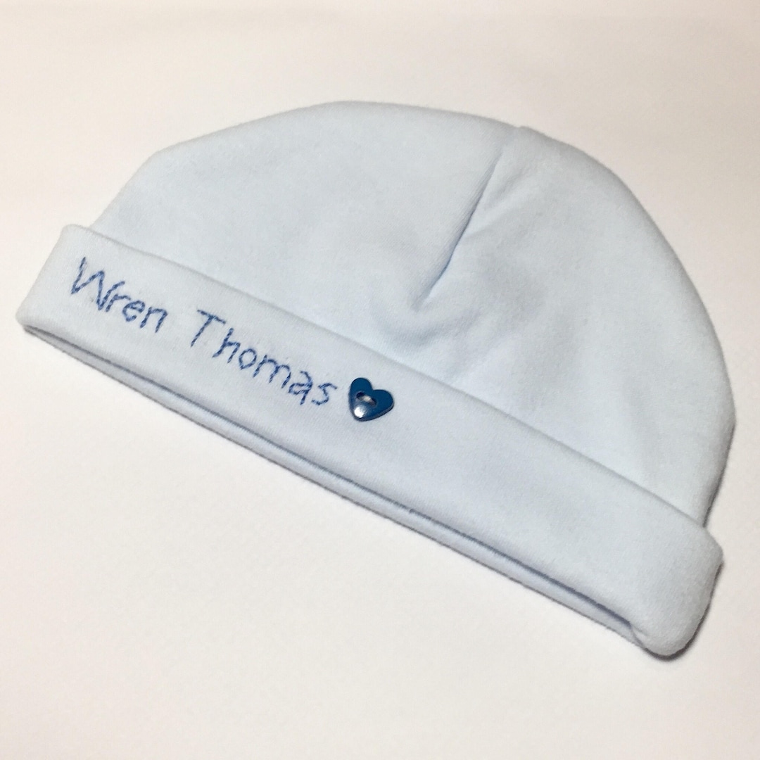 Newborn Baby Boy Beanie Hat Personalised, Hand Embroidered any Name