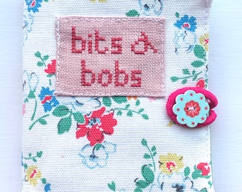 Needle Case, Book ~ Hand Embroidered ~ Bits & Bobs ~ Clifton Rose Fabric ~ Crafters Storage ~ Contents Not Included