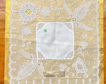 Real Carrickmacross Lace, Irish Linen Handkerchief: Vintage, New, Made in Ireland