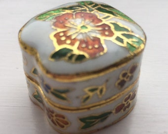 Cloisonné Enamel Pill Box ~ Hinged Lid, Small Vintage, Handmade