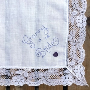 Granny of the Bride ~ Nottingham Lace and Cotton Lawn ~ New, Vintage Handkerchief ~ Hand Embroidered ~ Sustainable Wedding