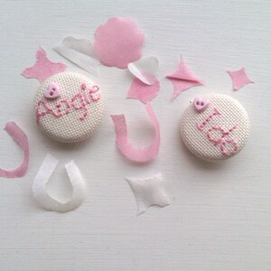 2 Bouquet Buttons ~ “I Do” Hand Embroidered, Personalised Wedding Gift, Keepsake, Favour