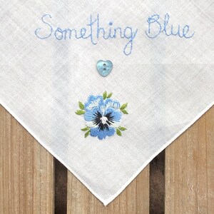 Bridal Handkerchief ~ Hand Embroidered ~ Pansies ~ Something Old & Blue ~ NewVintage ~ Country Bride ~ Sustainable Wedding ~ Upcycled Gift