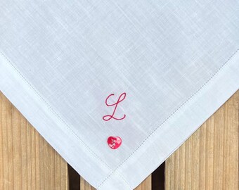 Mens Monogrammed Vintage Handkerchief: Upcycled, White Cotton, All Colours and Initials