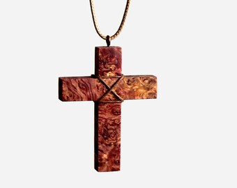 Bohemian Burl Cross Necklace - Wood Cross Necklace - Wooden Cross Pendant - Boho Cross Pendant - Wood Cross Jewelry - Man Cross Necklace