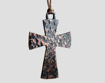 Gothic Copper Cross Necklace, Wrought Copper Cross, Abstract Mens Cross Pendant, Art Cross Pendant, Modernist Cross Necklace, Ethnic Pendant