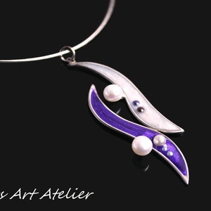 Stained Glass Necklace, Resin Pearl Necklace, Steel Resin Vitrage Necklace, Resin Art Jewelry, Modernist Art Necklace
