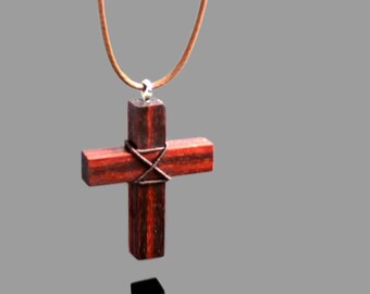Exotic Wood Cross Necklace – Handmade Boho Pendant, Man or Woman