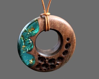 Pendant made of wood and resin AIRI Mother/'s Day gift Wood Jewelry Resin Jewelry,Unique Gift Wood necklace Wood Resin Pendant