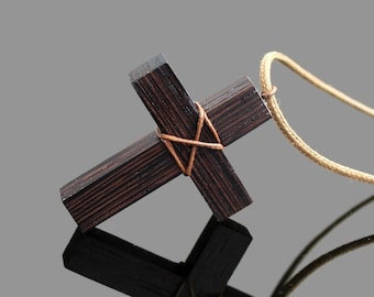Man Cross Necklace, Men Wood Cross Jewelry, Wooden Cross Pendant Necklace, Wood Art Cross Pendant, Gift for husband, Native Cross Necklace