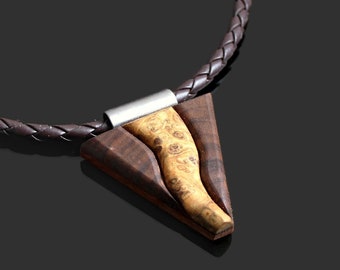 Exotic Wood Necklace, Necklace For Man, Classic Wooden Pendant Necklace, Wood Steel Necklace, Wood Steel Men's Necklace, Carved Wood Man