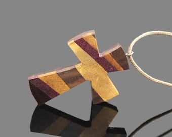 Handmade Walnut Wood Cross Necklace - Boho Style
