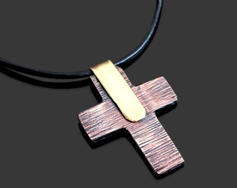 Forged Copper Cross Pendant, Wrought Copper Cross, Rustic Cross Necklace, Mens Cross Necklace, Bohemian Cross Jewelry, Art Cross Pendant