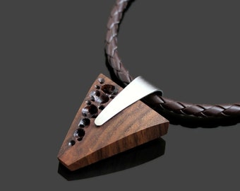 Necklace For Man, Classic Wooden Pendant Necklace, Wood Steel Necklace, Walnut Wood Steel Men's Necklace, Carved Wood Man Necklace