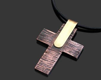 Forged Copper Cross Pendant, Wrought Copper Cross, Rustic Cross Necklace, Mens Cross Necklace, Bohemian Cross Jewelry, Art Cross Pendant