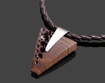 Halskette für Männer, klassische Holzanhänger Halskette, Holz Stahl Halskette, Walnuss Holz Stahl Herren Halskette, geschnitzte Holz Mann Halskette