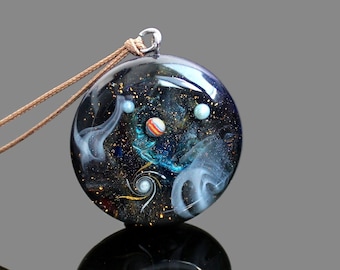 Galaxy Resin Necklace, Space Sphere Pendant, Fluid Resin Necklace, Universe Resin Necklace, Galaxy Jewelry, Pearl Resin Pendant, Art Jewelry